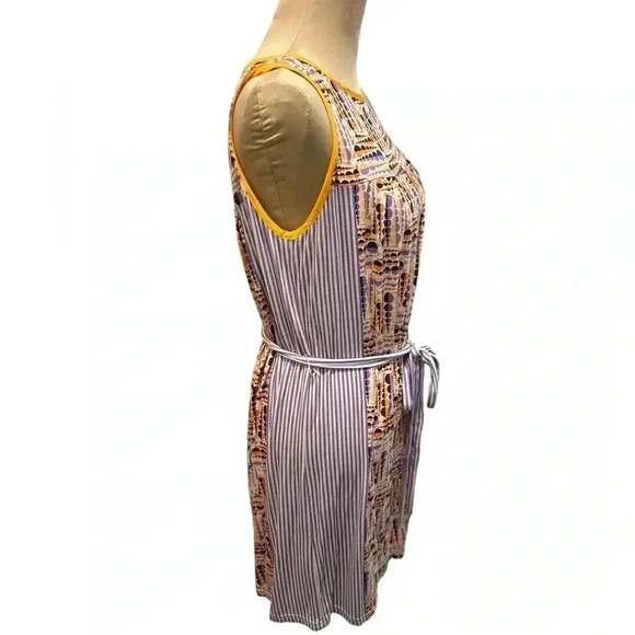 Uncle Frank Women's Size Small Dress Blue Multi Color Circles Artsy Belt Modern - Picture 2 of 10